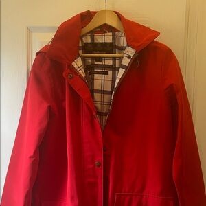 Barbour Red Hooded Rain Coat with Plaid Lining